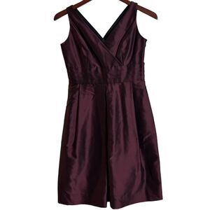 Vintage 90's Ann Taylor Petites Silk Tafetta Burgundy Sheen V Neck Dress Sz. 2P